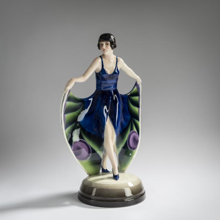 Hauptbild zu Objekt, 'Standing dancer in a butterfly dress', c. 1928, Josef Lorenzl, Goldscheider, Friedrich, Wien, 156D 821