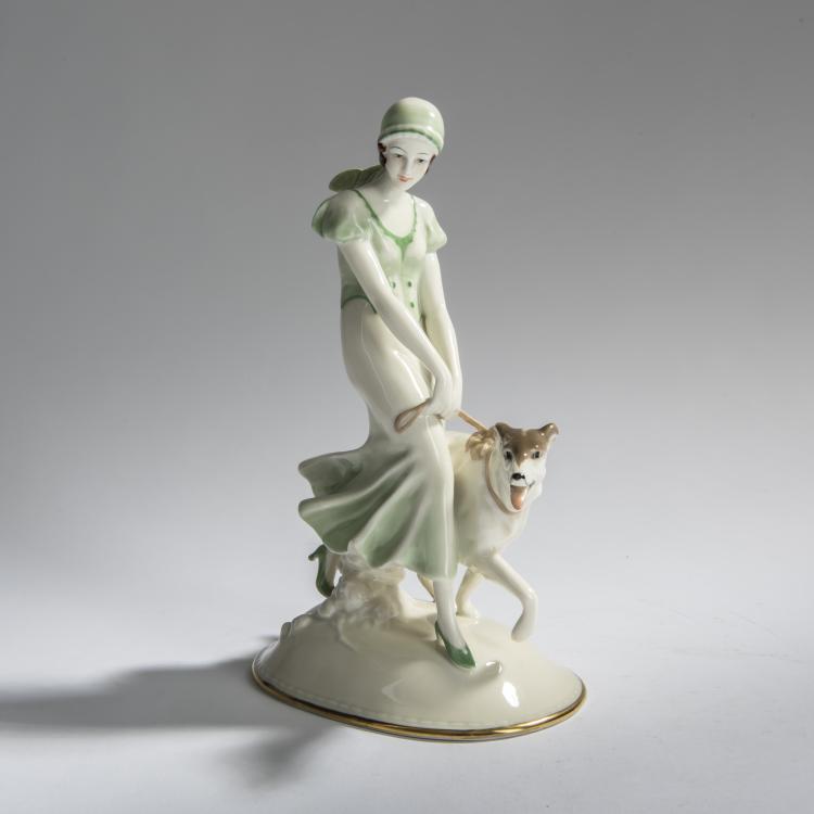 Bild 1 zu Objekt, M&auml;dchen mit Hund, um 1930, Fischer & Mieg, Pirkenhammer, 156D 778