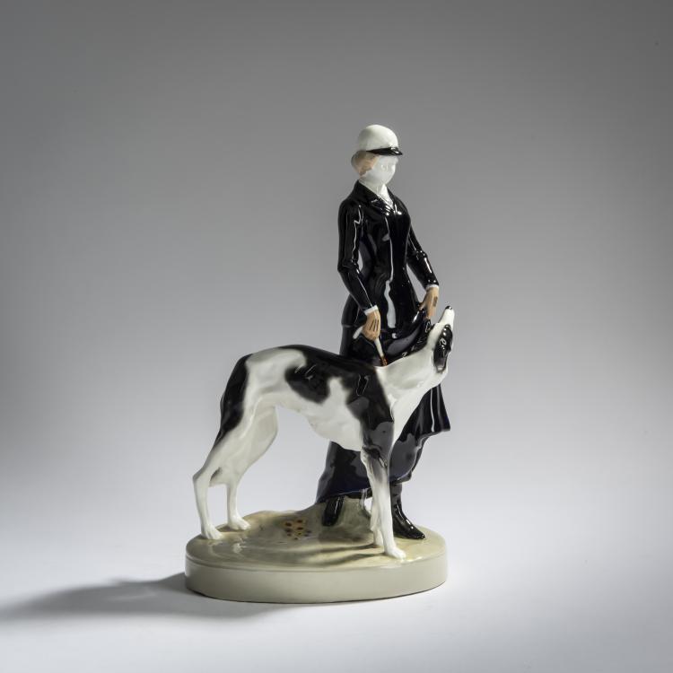Bild 1 zu Objekt, 'Standing lady in a hunting outfit with borzoi', 1913/14,  Perigot, Goldscheider, Friedrich, Wien, 156D 803