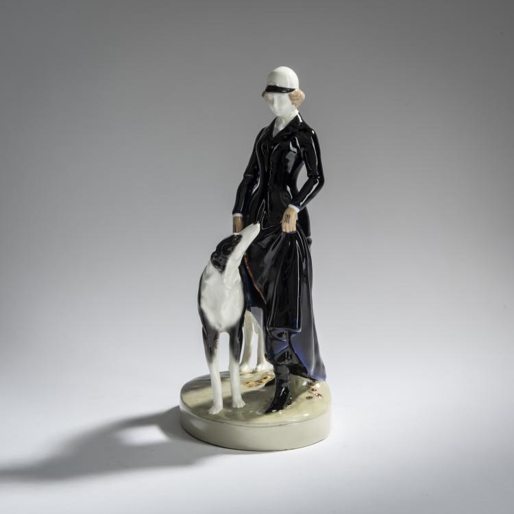 Bild 4 zu Objekt, 'Standing lady in a hunting outfit with borzoi', 1913/14,  Perigot, Goldscheider, Friedrich, Wien, 156D 803