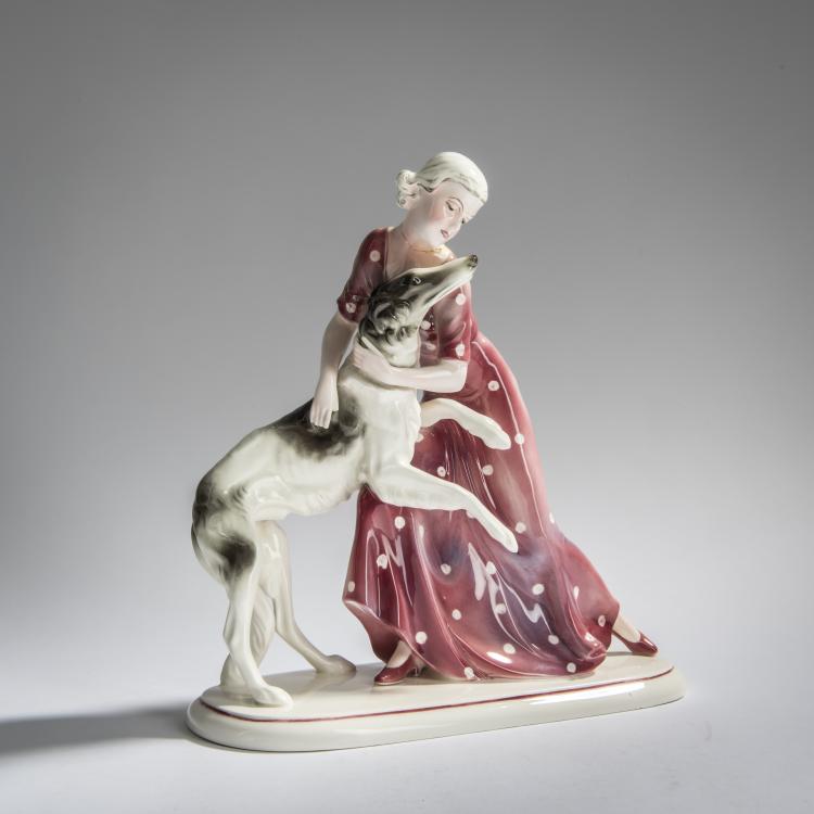 Hauptbild zu Objekt, Young woman with a dog, c. 1930, Hertwig & Co., Katzh&uuml;tte, 156D 833
