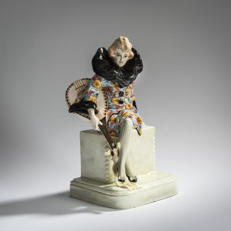 Bild 1 zu Objekt, Sitzende Pierrette mit Laute, um 1922, Wilhelm Thomasch, Goldscheider, Friedrich, Wien, 156D 810