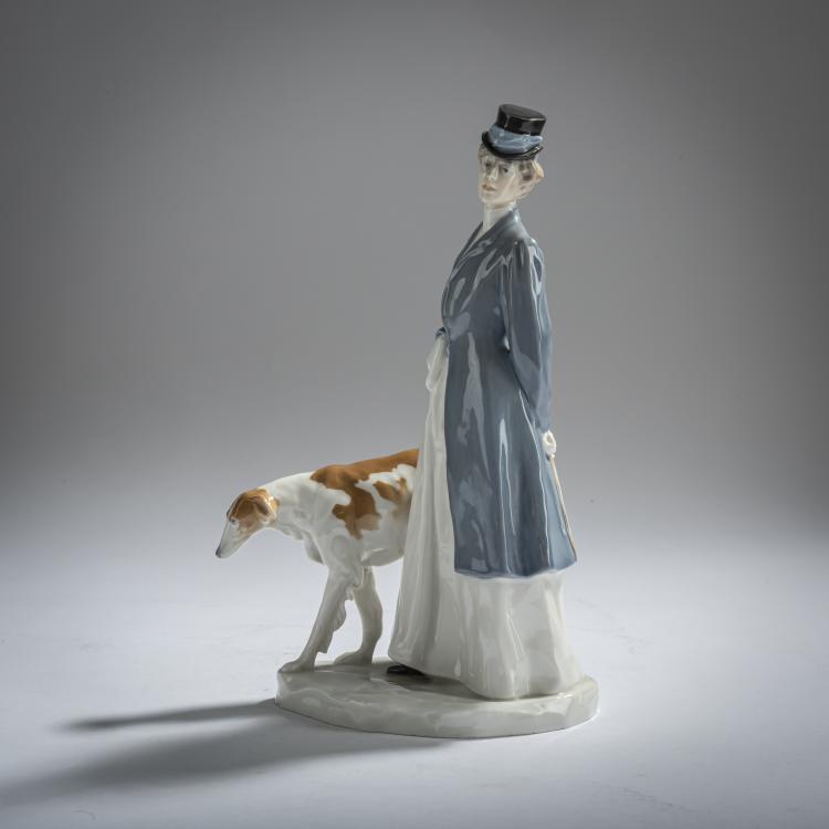Hauptbild zu Objekt, 'Dame im Reitkost&uuml;m mit Windhund', 1910, Rudolf Hentschel, Meissen, 156D 741