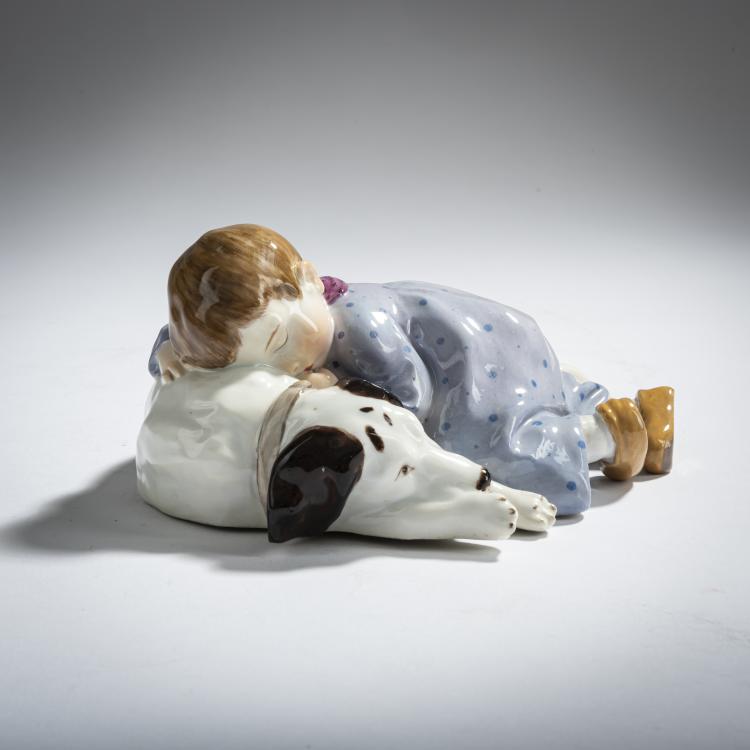 Hauptbild zu Objekt, 'Kind, auf liegendem Hund schlafend', 1905, Konrad Hentschel, Meissen, 156D 736