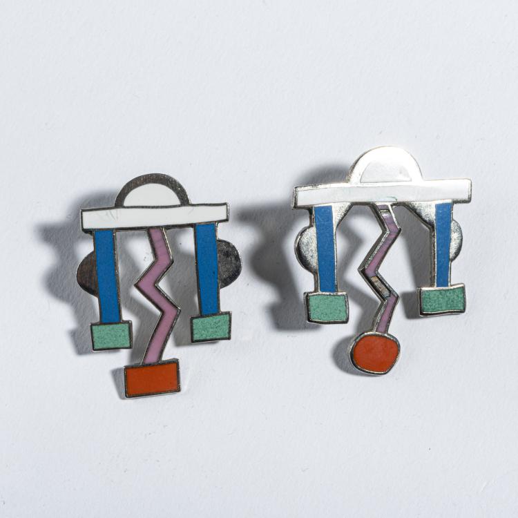 Bild 1 zu Objekt, Vier paar Ohrringe und eine Brosche, 1980er Jahre, Aldo Cibic,Maria Sanchez,Peter Shire,Ettore Sottsass, ACME, Los Angeles, 157D 969