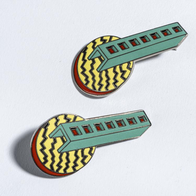 Bild 5 zu Objekt, Vier paar Ohrringe und eine Brosche, 1980er Jahre, Aldo Cibic,Maria Sanchez,Peter Shire,Ettore Sottsass, ACME, Los Angeles, 157D 969