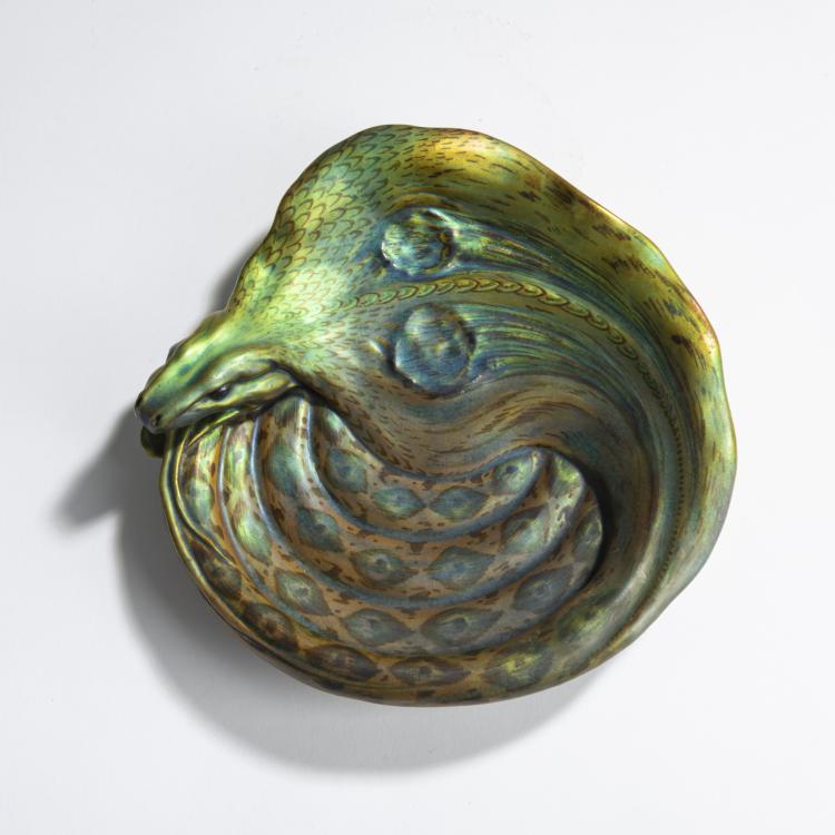 Hauptbild zu Objekt, Snake bowl, c. 1900, T&aacute;d&eacute; Sikorski (attributed), Zsolnay, Vilmos, P&eacute;cs, 156C 646