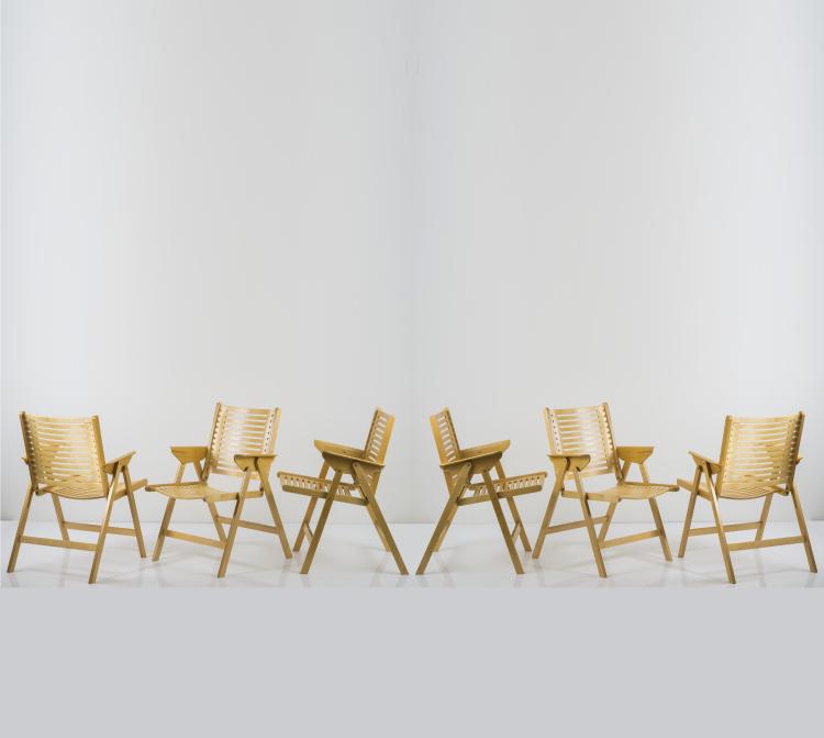 Hauptbild zu Objekt, 6 'Rex' folding chairs, c. 1950, Nico Kralj, Stol, L&ouml;wenstein, Slowenien, 157B 255