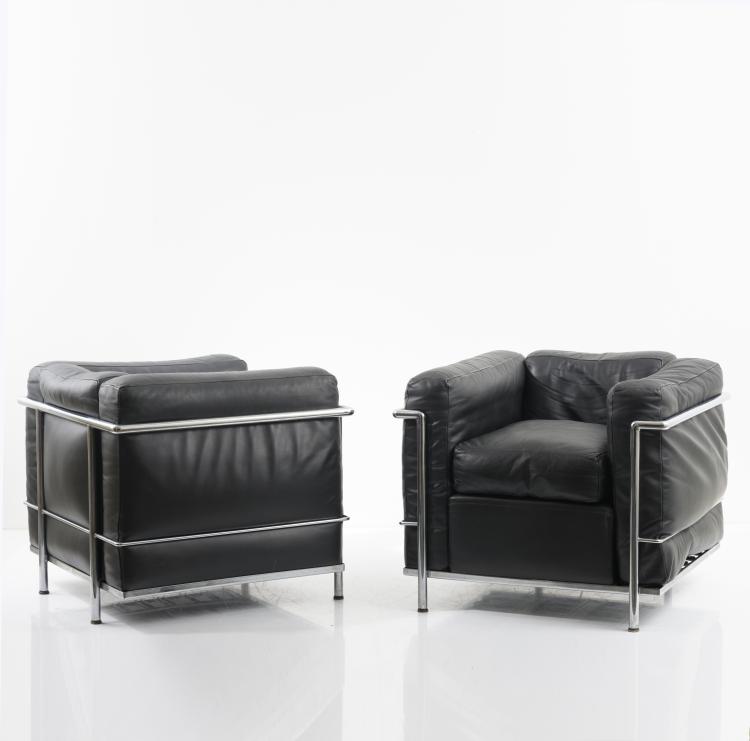 Bild 1 zu Objekt, 2 'LC 2' comfy chairs, 1928, Pierre Jeanneret,Charlotte Perriand,Le Corbusier Charles-&Eacute;douard Jeanneret-Gris, Cassina, Mailand, 158B 344