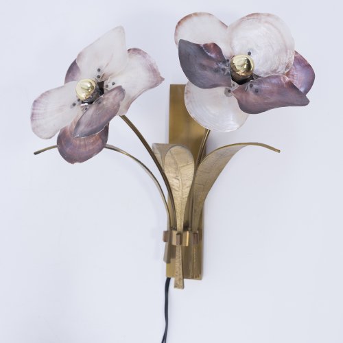 2 wall lights with mother-of-pearl leaves, 1950s
