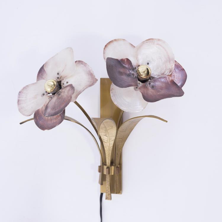 Bild 1 zu Objekt, 2 wall lights with mother-of-pearl leaves, 1950s, Willy Daro, Daro, Willy, Belgien, 157B 277