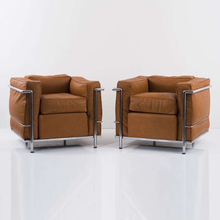 Hauptbild zu Objekt, 2 'LC 2' easy chairs, 1928, Pierre Jeanneret,Charlotte Perriand,Le Corbusier Charles-&Eacute;douard Jeanneret-Gris, Cassina, Mailand, 157A 71