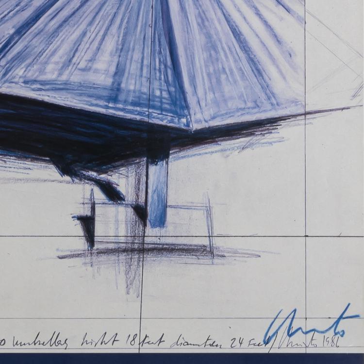 Bild 1 zu Objekt, Ausstellungsplakat 'Umbrellas Blue III', 1986, Christo Javacheff (Christo), 157C 662