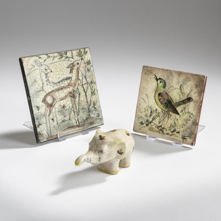 Bild 1 zu Objekt, Two decorative tiles and an elephant, c. 1930, Fritz (Friedrich) Hudler, Hudler, Fritz, Diessen, 156C 604