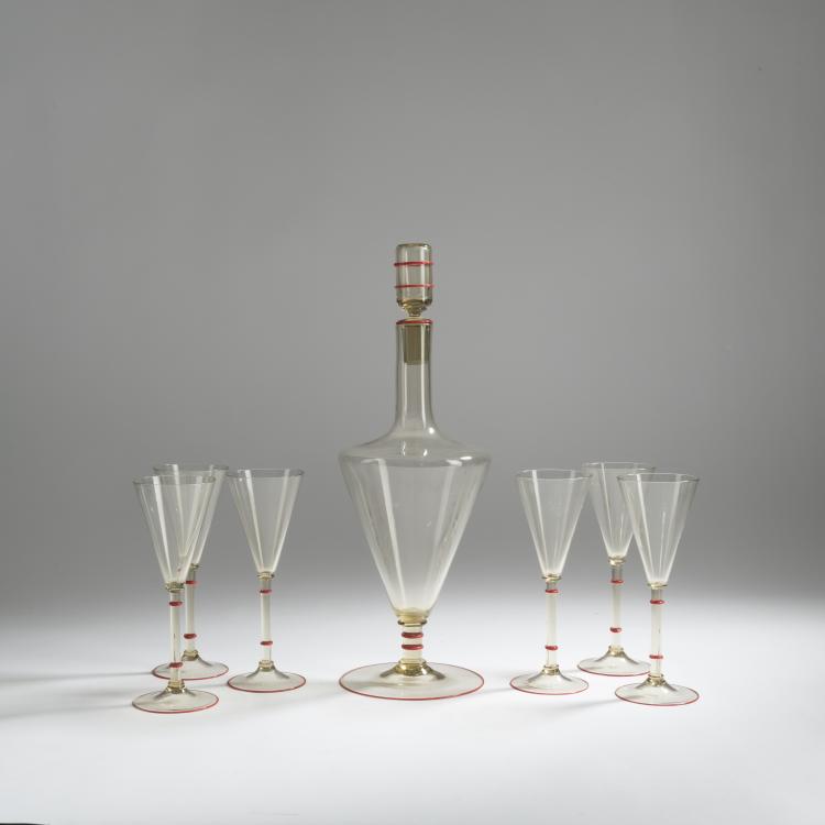 Hauptbild zu Objekt, Carafe with six goblets, c. 1930, Murano, 158C 783