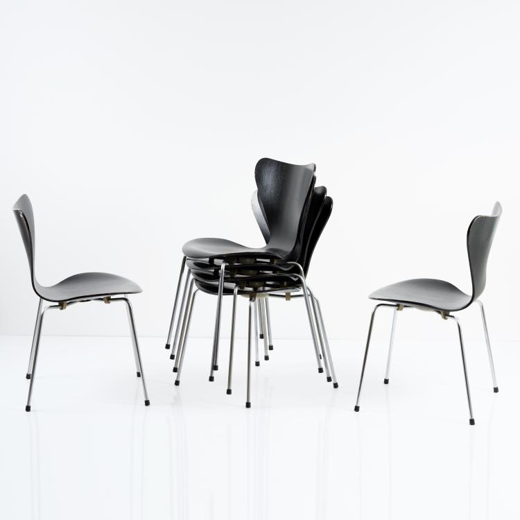 Bild 1 zu Objekt, 6 '3107' chairs, 1955, Arne Jacobsen, Fritz Hansen, Aller&oslash;d, 157B 297