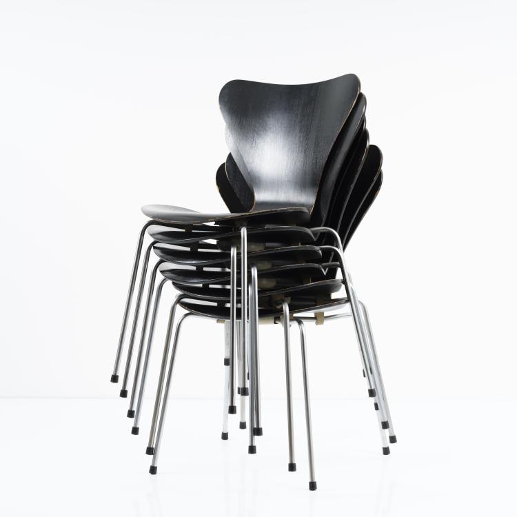Bild 2 zu Objekt, 6 '3107' chairs, 1955, Arne Jacobsen, Fritz Hansen, Aller&oslash;d, 157B 297