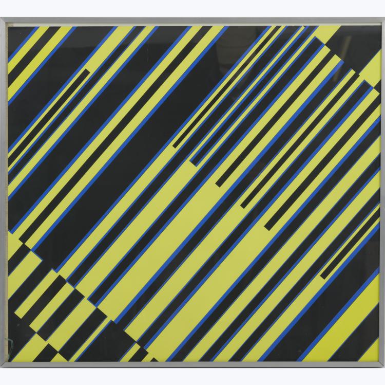 Hauptbild zu Objekt, 'Diagonale Progression in Gelb, Blau, Schwarz', 1968, G&uuml;nter Fruhtrunk, 157C 614