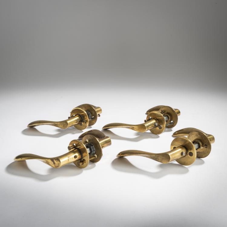 Hauptbild zu Objekt, 4 sets of 'AJ' door handles with bezels, 1956, Arne Jacobsen, Carl F. Petersen, Kopenhagen, 158B 461