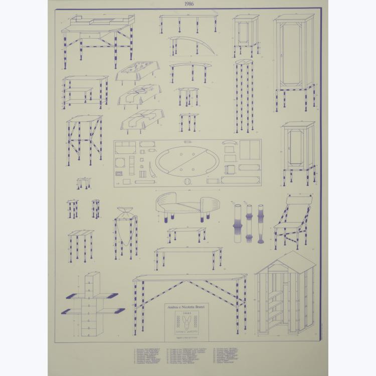 Hauptbild zu Objekt, Plakat mit M&ouml;belentw&uuml;rfen, 1986, Andrea Branzi,Nicoletta Branzi, 158A 115