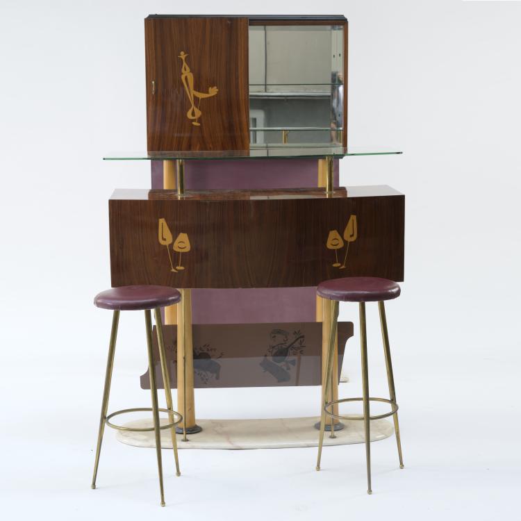 Bild 2 zu Objekt, Bar shelf and counter, 2 bar stools, c. 1955, Italien, 158A 59
