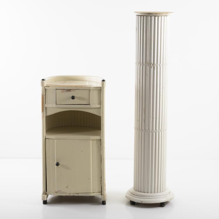 Bild 1 zu Objekt, Bedside table and flower column, 1908, Hans G&uuml;nther Reinstein, Press-Stoff-M&ouml;bel-Gesellschaft, Wien oder Vereinigte M&ouml;belfabriken Germania, Bad Lauterberg, 159C 647