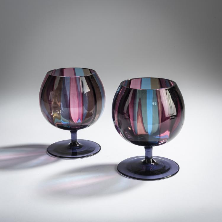 Bild 1 zu Objekt, 2 brandy glasses, c. 1957, Massimo Vignelli, Venini & C., Murano, 158C 840