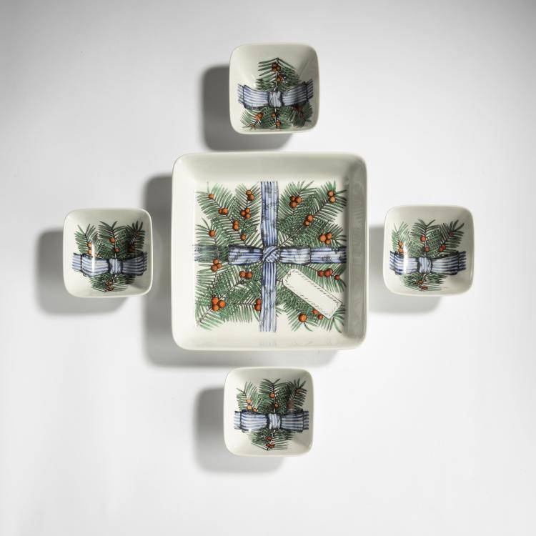 Hauptbild zu Objekt, 'Nastro' serving plate and 4 bowls, 1960s, Piero Fornasetti, Fornasetti, Mailand, 158A 198