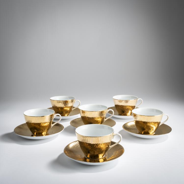 Bild 1 zu Objekt, 6 coffee cups with saucers 'Oro', 1960s, Piero Fornasetti, Fornasett, Mailand, 158A 201