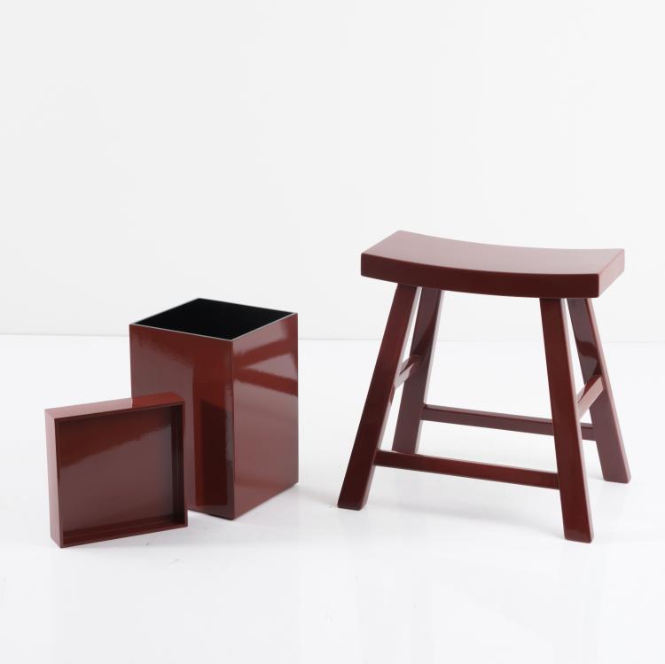 Bild 1 zu Objekt, 'Japan' storage box and stool, 2000s, Frankreich (zugeschrieben), 158B 569