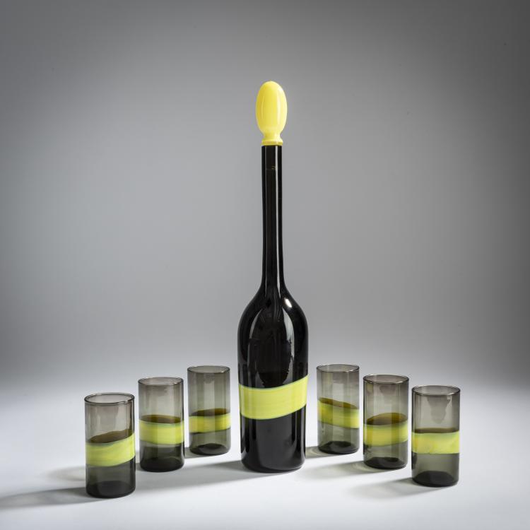 Hauptbild zu Objekt, 'A fasce' bottle with stopper and 6 cups, c. 1955, Fulvio Bianconi, Venini & C., Murano, 158C 835