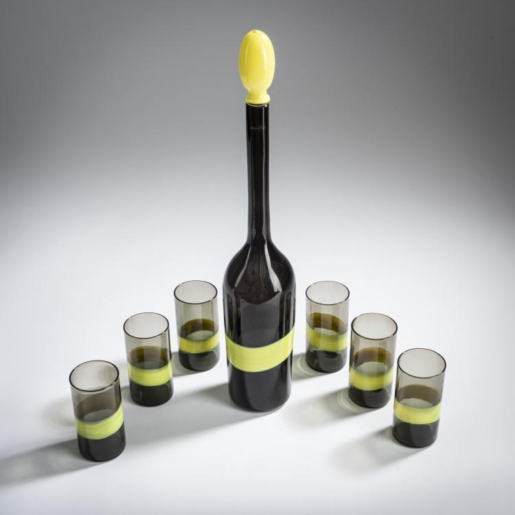 Bild 1 zu Objekt, 'A fasce' bottle with stopper and 6 cups, c. 1955, Fulvio Bianconi, Venini & C., Murano, 158C 835