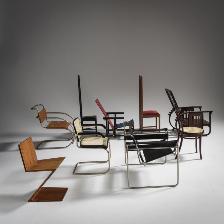Bild 1 zu Objekt, 9 miniature seating furniture, Marcel Breuer,Josef Hoffmann,Charles Rennie Mackintosh,Ludwig Mies van der Rohe,Gerrit Rietveld,Michael Thonet,Frank Lloyd Wright, Vitra Design, Weil am Rhein, 160B 291