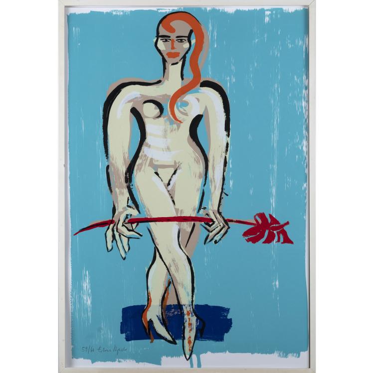 Hauptbild zu Objekt, Woman with anthurium, c. 1990, Elvira Bach, 160B 379