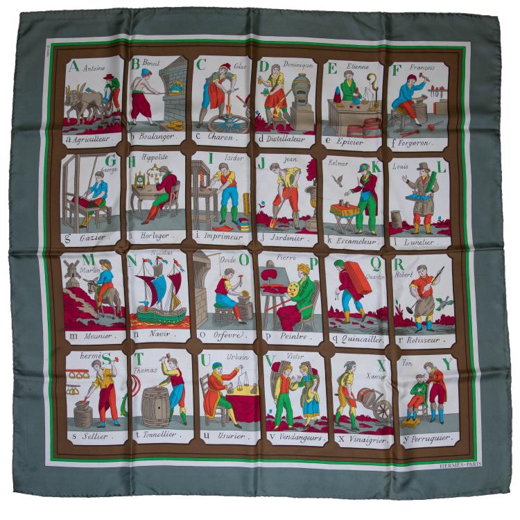 Hauptbild zu Objekt, Seidentuch 'Alphabet des Metiers', 1945, Philippe Dauchez, Herm&egrave;s, Paris, 160E 779