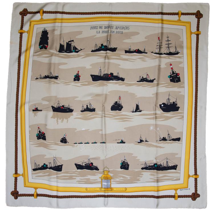 Hauptbild zu Objekt, Silk scarf 'High beams seen at night, at sea', 1952, Pierre P&eacute;ron, Herm&egrave;s, Paris, 160E 793