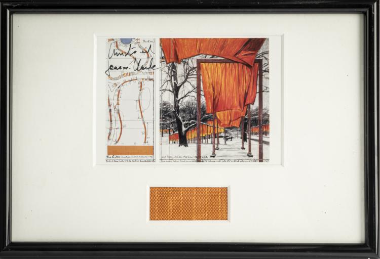 Hauptbild zu Objekt, Postkarte und Stoffmuster von 'The Gates, Project for Central Park, New York City, 2005', 2004,  Christo und Jeanne Claude, 160C 606