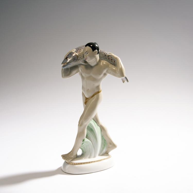 Hauptbild zu Objekt, 'Japanese man with fish' from the 'Wedding Parade', 1910, Adolph Amberg, Berlin, KPM, 159C 502