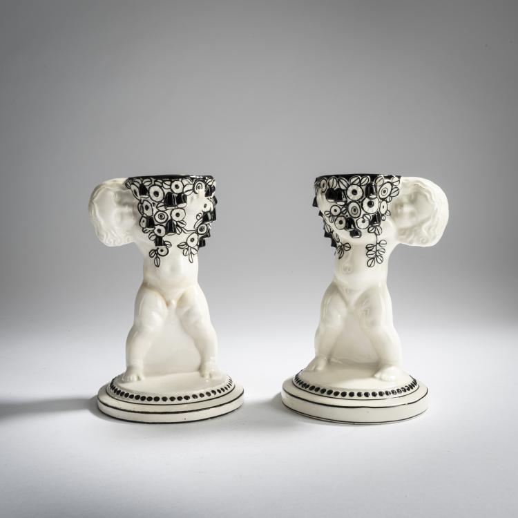 Hauptbild zu Objekt, 2 candlesticks, c. 1907, Michael Powolny, Wiener Keramik, 159C 553
