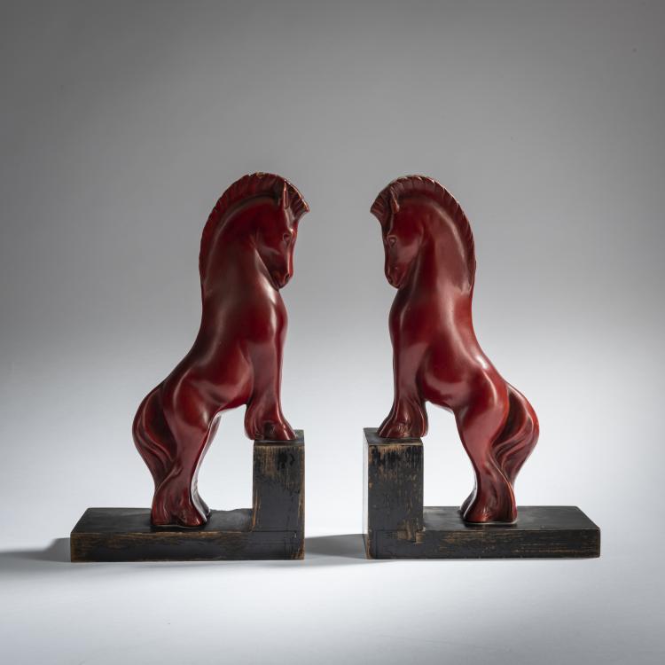 Hauptbild zu Objekt, 2 bookends 'Horses', c. 1930, Guido Cacciapuoti, Cacciapuoti, Guido, 159C 594