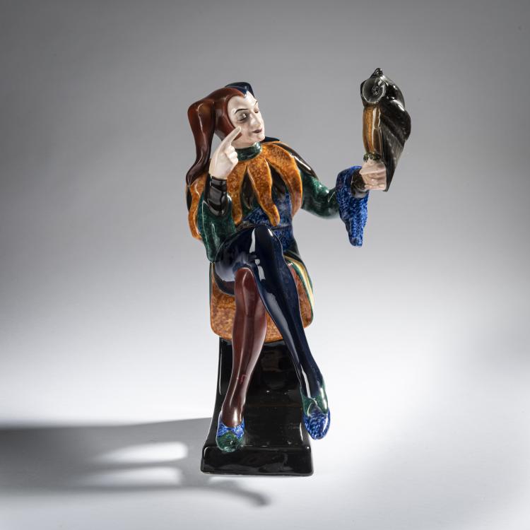 Hauptbild zu Objekt, 'Sitzender Till Eulenspiegel mit Eule', um 1923/24, Josef Lorenzl, Goldscheider, Wien, 161E 1216