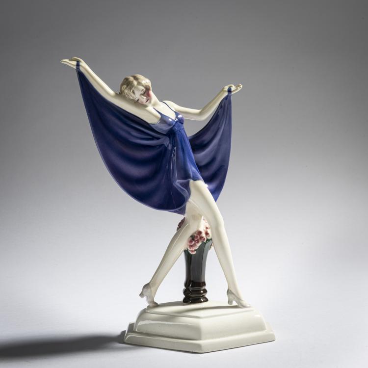 Hauptbild zu Objekt, 'Schreitende T&auml;nzerin im Schmetterlingskost&uuml;m', um 1929, Josef Lorenzl, Goldscheider, Wien, 161E 1230