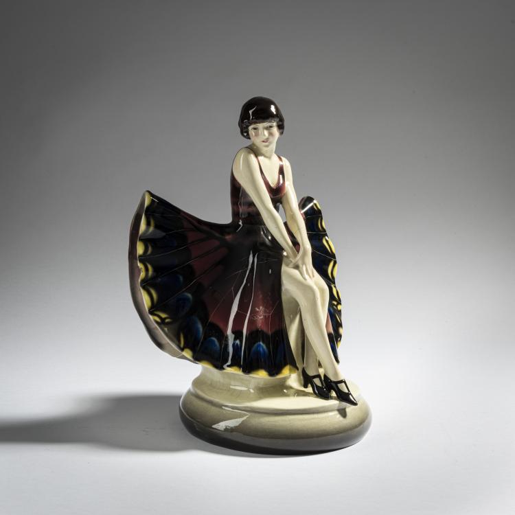 Hauptbild zu Objekt, 'Sitzende T&auml;nzerin im Schmetterlingskleid', um 1926, Josef Lorenzl, Goldscheider, Wien, 161E 1223