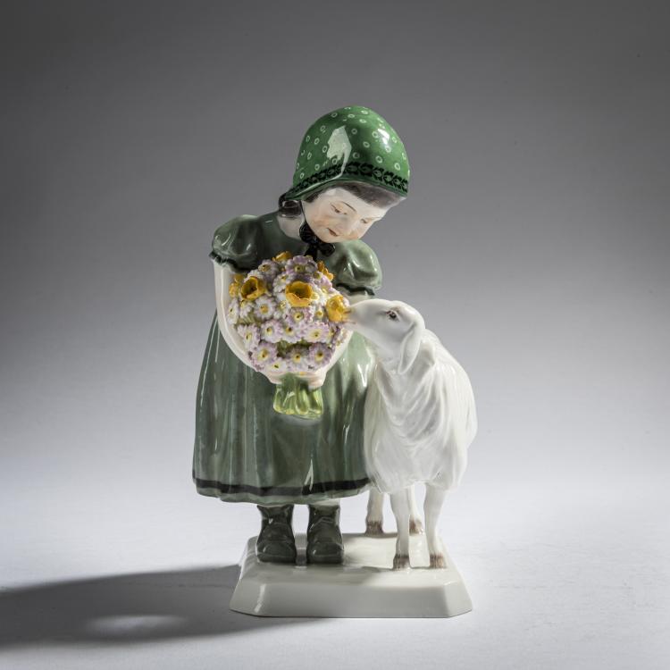 Hauptbild zu Objekt, 'Girl with Sheep', 1908, Max Bochmann, Meissen, 161E 1162