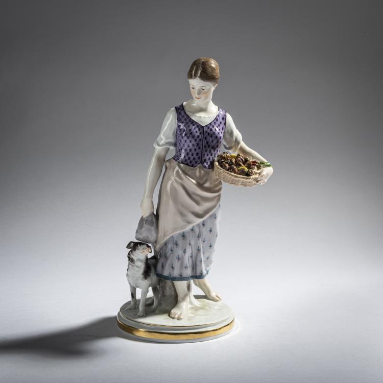 Hauptbild zu Objekt, 'Country Girl with a German spaniel', 1901-04, Jakob Ungerer, Meissen, 161E 1151