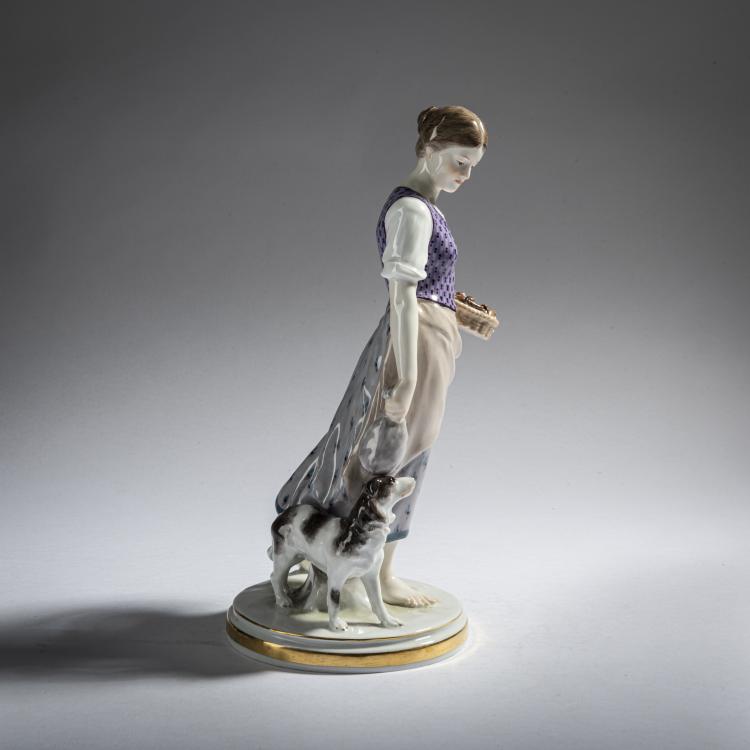 Bild 1 zu Objekt, 'Country Girl with a German spaniel', 1901-04, Jakob Ungerer, Meissen, 161E 1151
