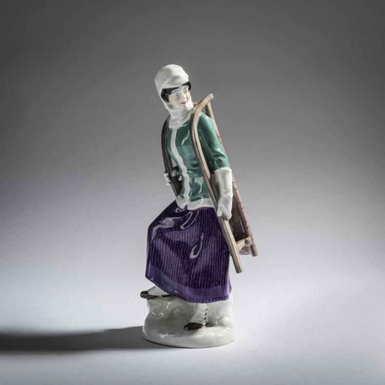 Hauptbild zu Objekt, 'Rodlerin', 1912, Alfred Otto Adalbert K&ouml;nig, Meissen, 161E 1170