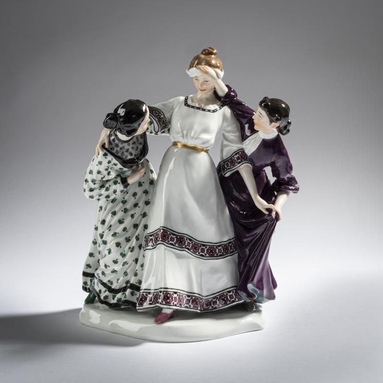 Hauptbild zu Objekt, 'Three Girls Playing Blind Man's bluff', 1905, Karl Theodor Eichler, Meissen, 161E 1178
