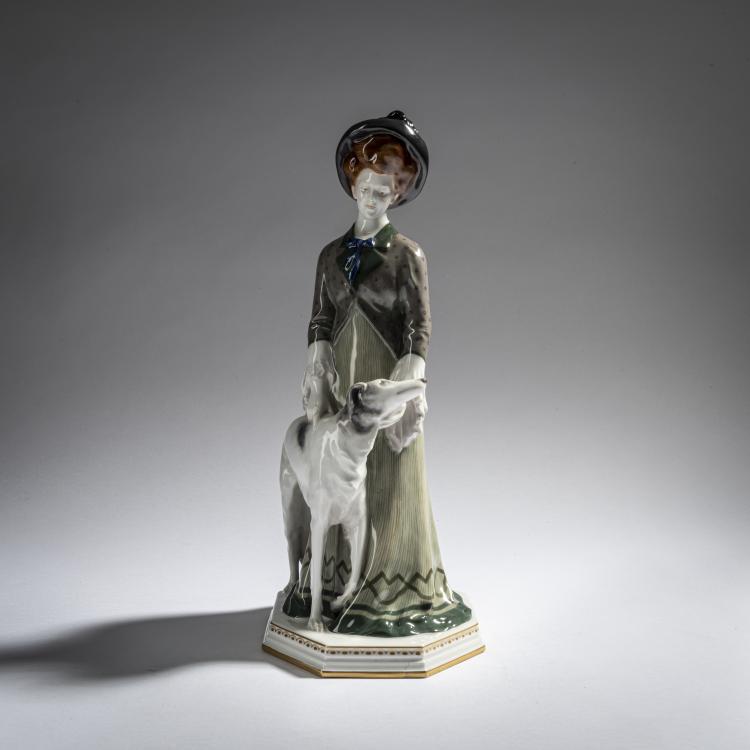 Hauptbild zu Objekt, 'Dame mit Windhund', 1908, Hermann Hubatsch, Berlin, KPM, 161E 1127