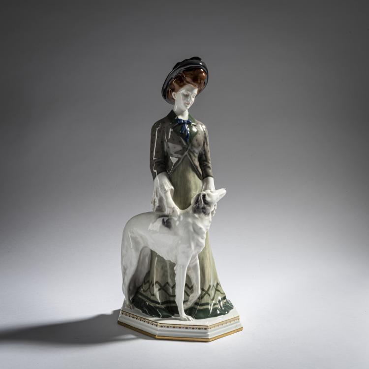 Bild 1 zu Objekt, 'Dame mit Windhund', 1908, Hermann Hubatsch, Berlin, KPM, 161E 1127
